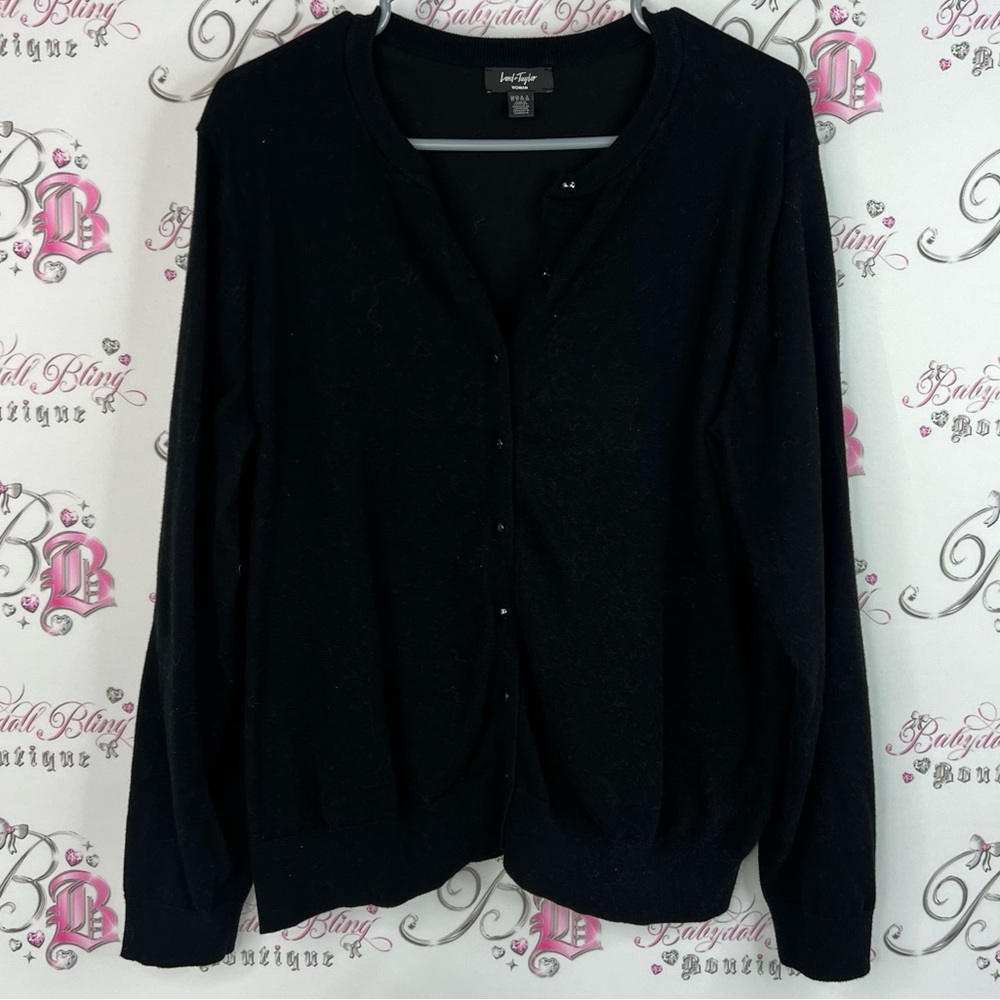 Lord & Taylor cardigan button up black stretchy soft Classic Black Cardigan